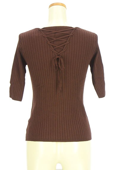 Couture Brooch（クチュールブローチ）の古着「背中レースアップ5分袖リブニットトップス（ニット）」大画像２へ