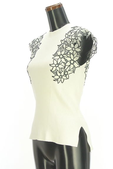 Mystrada（マイストラーダ）の古着「シフォン花柄刺繍入りノースリリブニットトップス（ニット）」大画像３へ