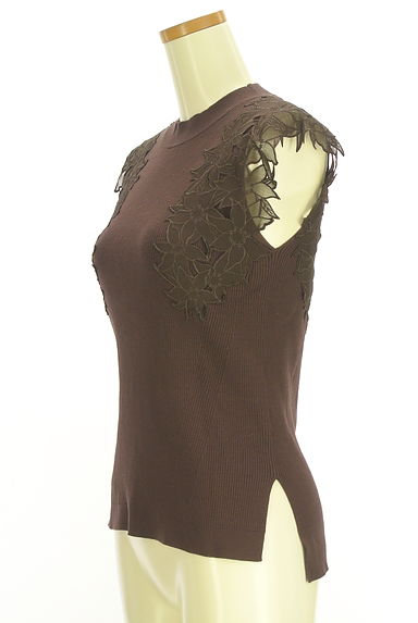 Mystrada（マイストラーダ）の古着「シフォン花柄刺繍ノースリリブニットトップス（ニット）」大画像３へ