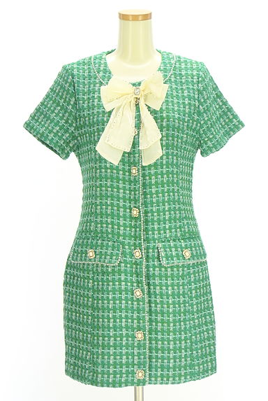 Sister Jane（シスタージェーン）の古着「リボンブローチ付きツイード膝上ワンピース（ワンピース・チュニック）」大画像１へ