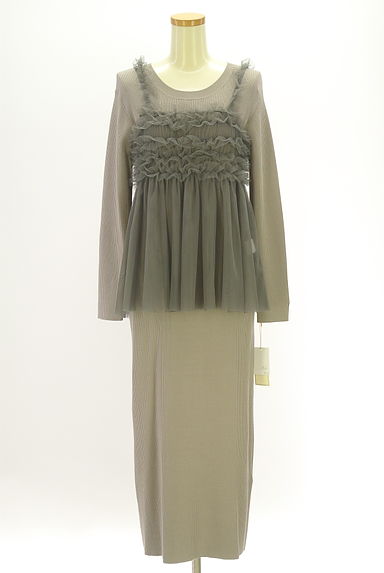 クリックで大画像表示 PROPORTION BODY DRESSING(プロポーションボディドレッシング)の古着「EDIT COLOGNE チュールビスチェ付きリブニットワピース(ワンピース・チュニック)」大画像1へ