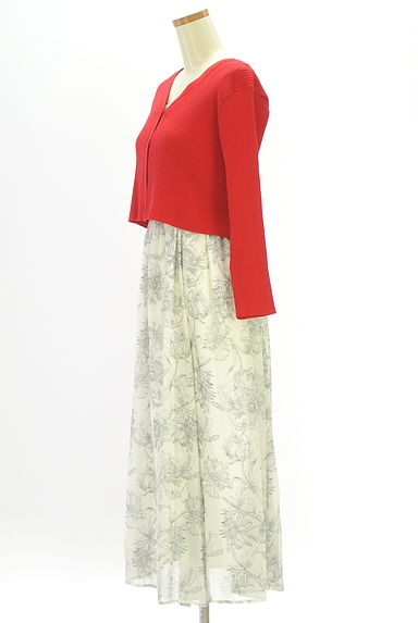 PROPORTION BODY DRESSING（プロポーションボディドレッシング）の古着「ニットカーデ×花柄シフォンキャミワンピセットアップ（ツーピース（ジャケット＋ワンピース））」大画像３へ