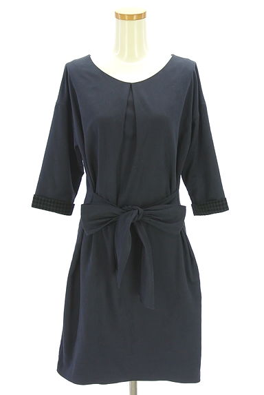 クリックで大画像表示 Stola.(ストラ)の古着「千鳥格子ロールアップ袖膝丈ワンピース(ワンピース・チュニック)」大画像1へ