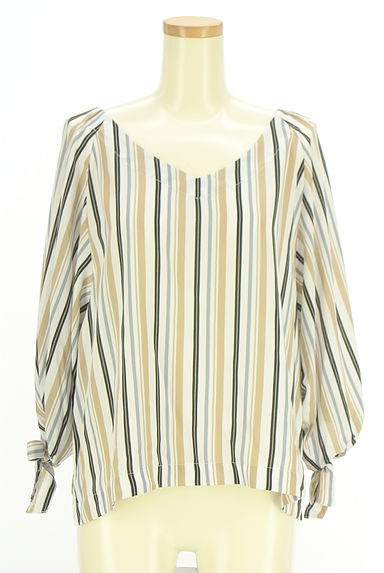 クリックで大画像表示 VICKY(ビッキー)の古着「ドロストスリーブマルチストライプブラウス(カットソー・プルオーバー)」大画像1へ