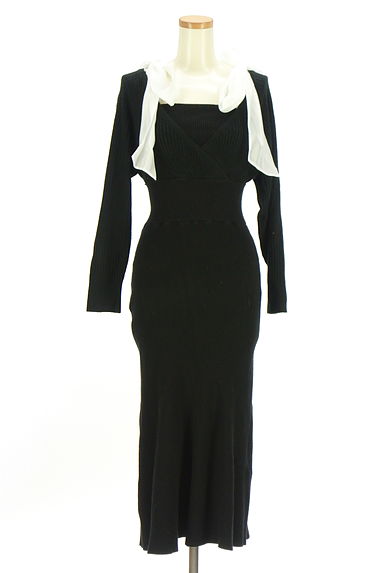 MERCURYDUO（マーキュリーデュオ）の古着「レイヤード風肩リボンロングニットワンピース（ワンピース・チュニック）」大画像１へ