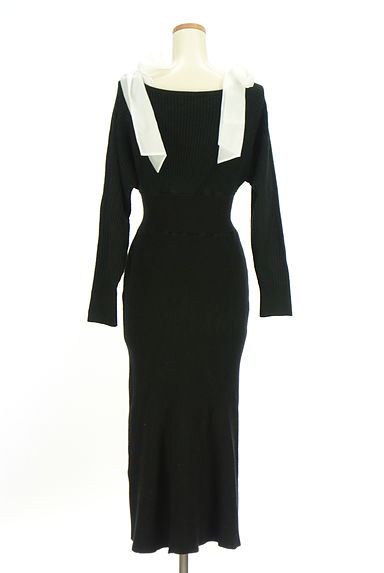 MERCURYDUO（マーキュリーデュオ）の古着「レイヤード風肩リボンロングニットワンピース（ワンピース・チュニック）」大画像２へ