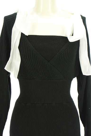 MERCURYDUO（マーキュリーデュオ）の古着「レイヤード風肩リボンロングニットワンピース（ワンピース・チュニック）」大画像４へ