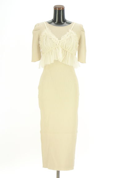 クリックで大画像表示 LILLIAN CARAT(リリアンカラット)の古着「チュールビスチェ付き半そでリブニットワンピース(ワンピース・チュニック)」大画像1へ