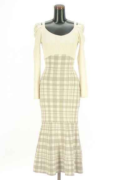 RESEXXY（リゼクシー）の古着「チェック柄切替オープンショルダーニットワンピース（ワンピース・チュニック）」大画像１へ