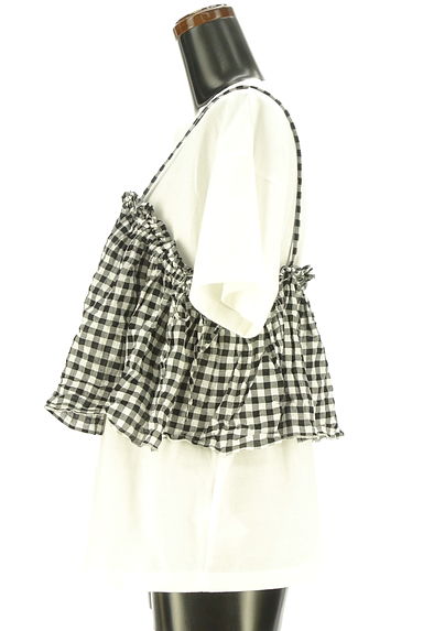 Samansa Mos2（サマンサモスモス）の古着「白Tシャツ+チェックキャミ（アンサンブル）」大画像３へ