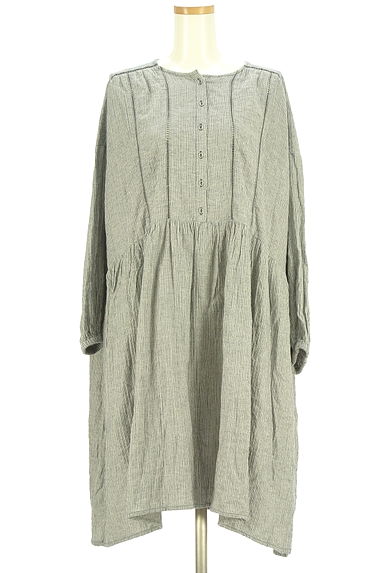 Samansa Mos2（サマンサモスモス）の古着「ストライプ膝丈ワイドワンピース（ワンピース・チュニック）」大画像１へ