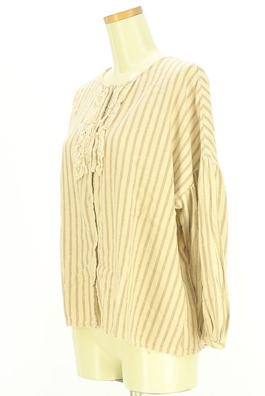 Samansa Mos2（サマンサモスモス）の古着「ストライプ柄ノーカラーブラウス（ブラウス）」大画像３へ