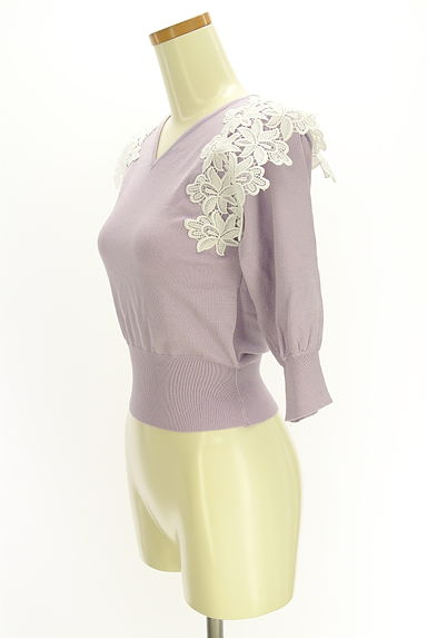 クリックで大画像表示 dazzlin(ダズリン)の古着「花柄刺繍レース付きVネック7分袖ニットトップス(ニット)」大画像3へ