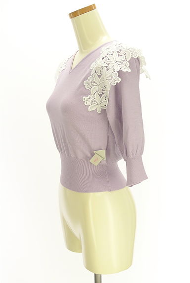 クリックで大画像表示 dazzlin(ダズリン)の古着「花柄刺繍レース付きVネック7分袖ニットトップス(ニット)」大画像4へ