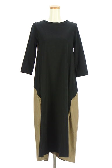 クリックで大画像表示 LANVIN en Bleu(ランバンオンブルー)の古着「七分袖バイカラーロングワンピース(ワンピース・チュニック)」大画像1へ