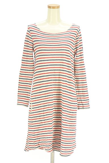 クリックで大画像表示 CUBE SUGAR(キューブシュガー)の古着「マルチボーダー膝上ワンピース(ワンピース・チュニック)」大画像1へ