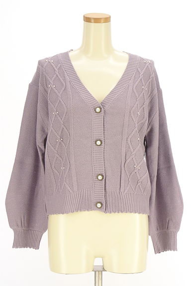 クリックで大画像表示 axes femme(アクシーズファム)の古着「パール付きケーブルニットカーディガン(カーディガン・ボレロ)」大画像1へ