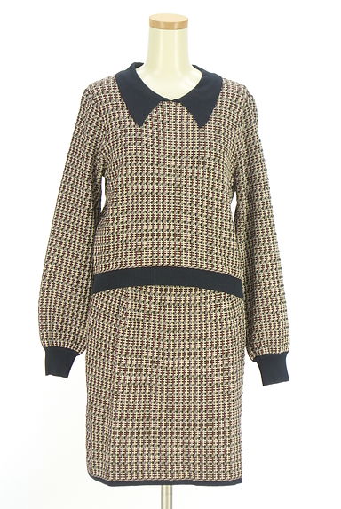 クリックで大画像表示 REDYAZEL(レディアゼル)の古着「チェック柄編みニットトップス×スカートセットアップ(セットアップ(ジャケット+スカート))」大画像1へ