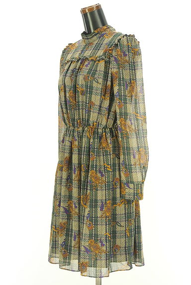 クリックで大画像表示 Lois CRAYON(ロイスクレヨン)の古着「チェック柄×エンブレム ボウタイシフォンワンピース(ワンピース・チュニック)」大画像3へ