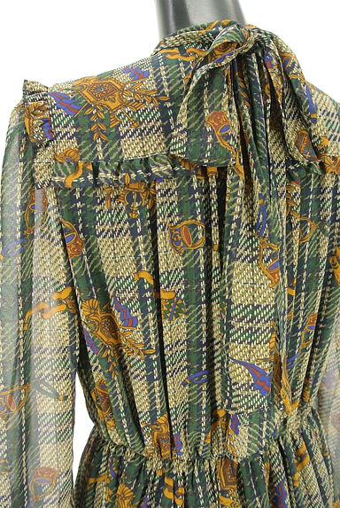 クリックで大画像表示 Lois CRAYON(ロイスクレヨン)の古着「チェック柄×エンブレム ボウタイシフォンワンピース(ワンピース・チュニック)」大画像4へ