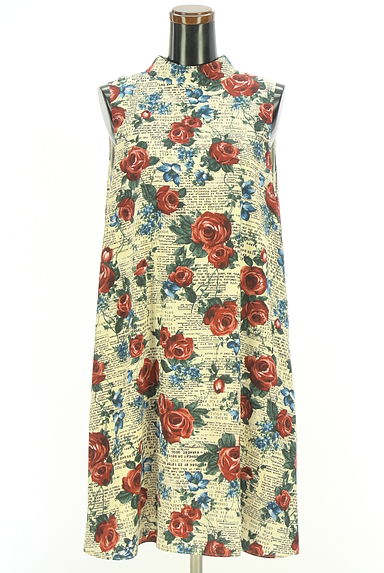 クリックで大画像表示 Lois CRAYON(ロイスクレヨン)の古着「ロゴ×花柄ノースリワンピース(ワンピース・チュニック)」大画像1へ