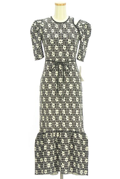 Lily Brown（リリーブラウン）の古着「アシンメトリーオープンショルダー花柄ニットワンピース（ワンピース・チュニック）」大画像１へ