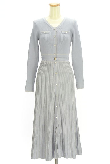 MISCH MASCH（ミッシュマッシュ）の古着「ベルト付きラメストライプロングニットワンピ（ワンピース・チュニック）」大画像１へ