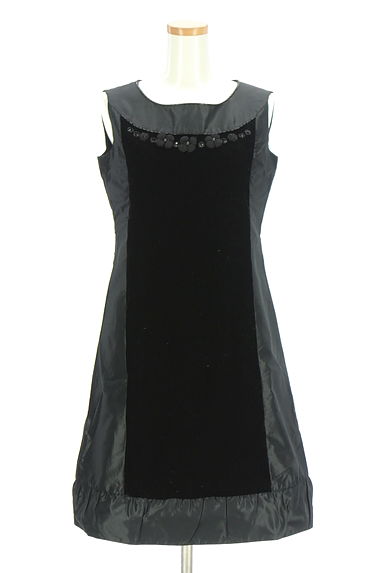 HIROKO BIS（ヒロコビス）の古着「ベロア切替膝丈フレアワンピース（ワンピース・チュニック）」大画像１へ