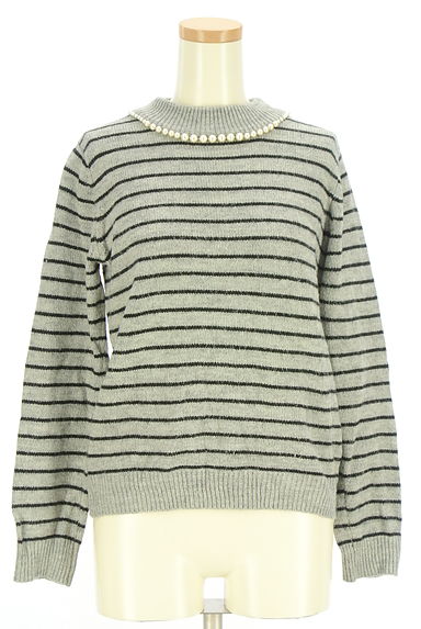 earth music&ecology（アースミュージック＆エコロジー）の古着「パール付きボーダー柄ニットトップス（セーター）」大画像１へ