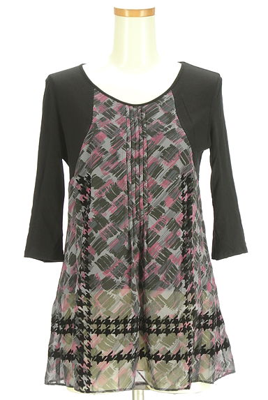 クリックで大画像表示 HIROKO BIS(ヒロコビス)の古着「チェック柄シフォン切替カットソー(カットソー・プルオーバー)」大画像1へ