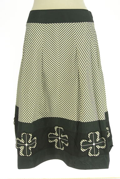 クリックで大画像表示 HIROKO BIS(ヒロコビス)の古着「花モチーフ付き斜めボーダー柄フレアスカート(スカート)」大画像1へ