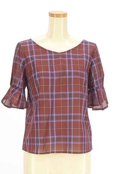 JILL by JILLSTUART（ジルバイジルスチュアート）の古着「Vネック半袖チェック柄カットソー（カットソー・プルオーバー）」大画像１へ