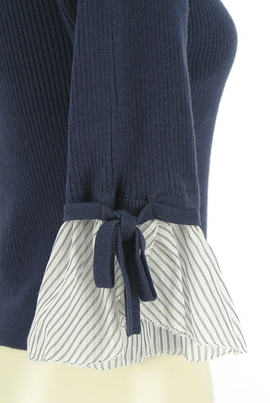 JILL by JILLSTUART（ジルバイジルスチュアート）の古着「袖ストライプ切替Vネックリブニットトップス（ニット）」大画像５へ