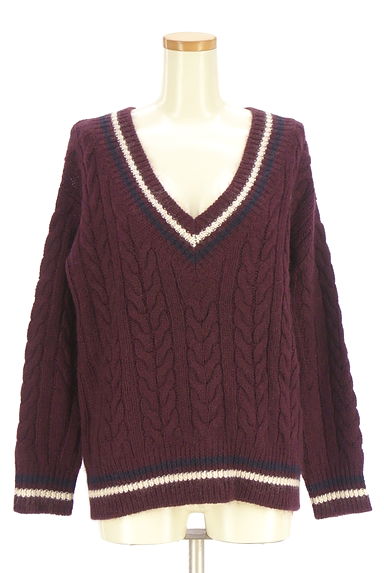 BABYLONE（バビロン）の古着「ライン入りVネックニットトップス（セーター）」大画像１へ