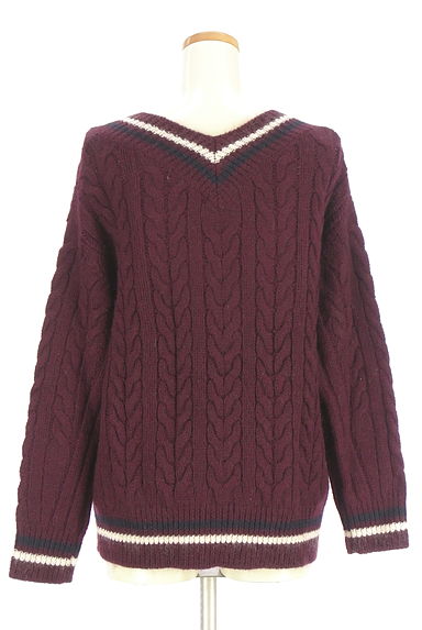 BABYLONE（バビロン）の古着「ライン入りVネックニットトップス（セーター）」大画像２へ