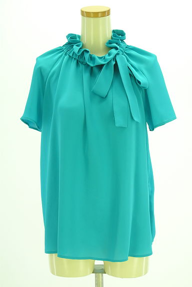 Viaggio Blu（ビアッジョブルー）の古着「リボン付きフリル衿光沢ブラウス（カットソー・プルオーバー）」大画像１へ