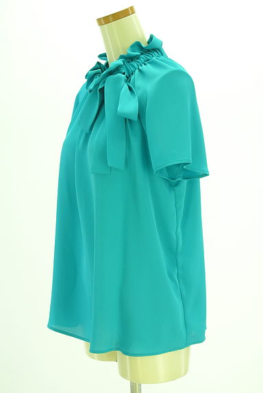 Viaggio Blu（ビアッジョブルー）の古着「リボン付きフリル衿光沢ブラウス（カットソー・プルオーバー）」大画像３へ