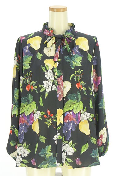 クリックで大画像表示 Viaggio Blu(ビアッジョブルー)の古着「フルーツ柄ボウタイブラウス(ブラウス)」大画像1へ