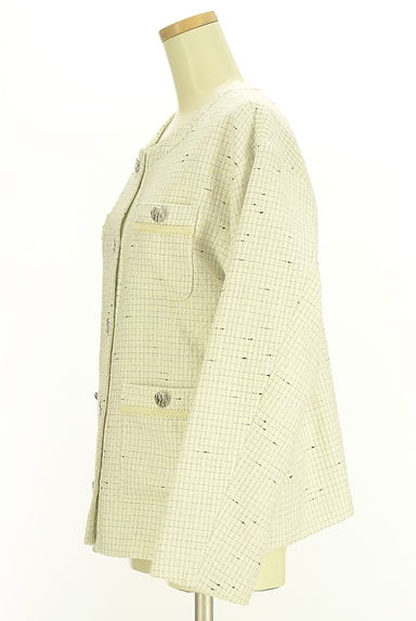 JILL by JILLSTUART（ジルバイジルスチュアート）の古着「ラメチェックノーカラーツイードジャケット（ジャケット）」大画像３へ