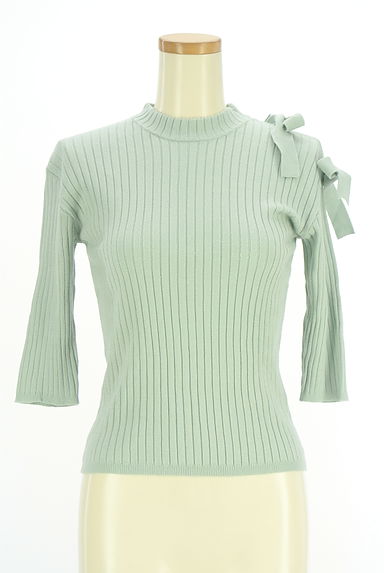 WILLSELECTION（ウィルセレクション）の古着「左肩リボン付きオープンショルダー6分袖リブニットトップス（ニット）」大画像１へ