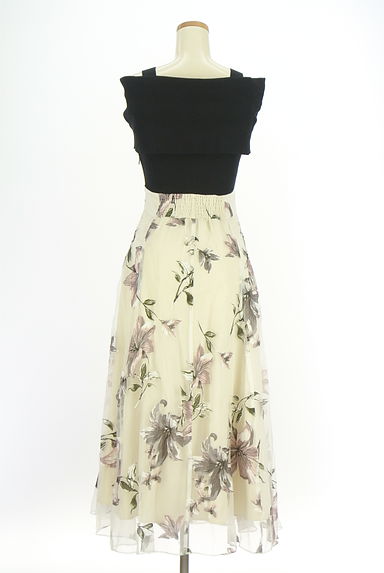 クリックで大画像表示 WILLSELECTION(ウィルセレクション)の古着「黒ニット×花柄オーガンジーオフショルワンピース(ワンピース・チュニック)」大画像2へ