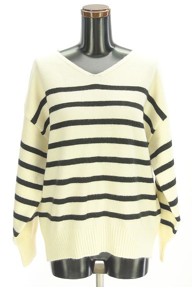 AZUL BY MOUSSY（アズールバイマウジー）の古着「Vネックボーダーニット（セーター）」大画像１へ