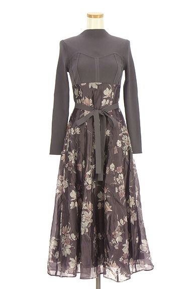MERCURYDUO（マーキュリーデュオ）の古着「リブニット×花柄シアーワンピース（ワンピース・チュニック）」大画像１へ