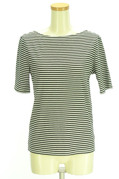 Samansa Mos2（サマンサモスモス）の古着「ボーダーリブカットソー×フレアサロペットパンツ　セットアップ（セットアップ（ジャケット＋パンツ））」大画像４へ