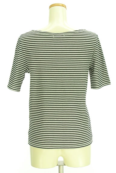 Samansa Mos2（サマンサモスモス）の古着「ボーダーリブカットソー×フレアサロペットパンツ　セットアップ（セットアップ（ジャケット＋パンツ））」大画像５へ