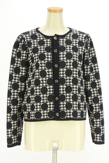 TARA JARMON（タラジャーモン）の古着「ドット×千鳥格子柄ニットカーディガン（カーディガン・ボレロ）」大画像１へ