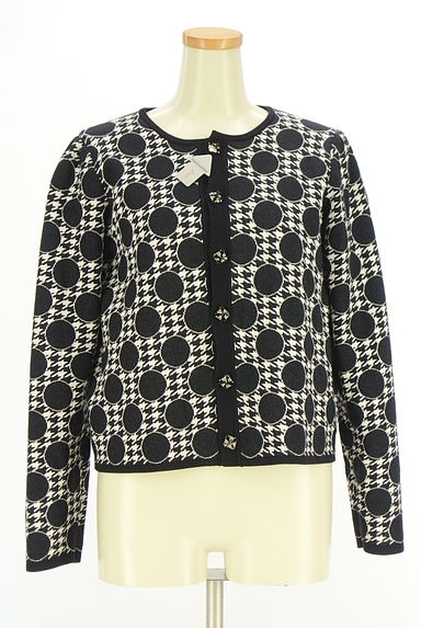 TARA JARMON（タラジャーモン）の古着「ドット×千鳥格子柄ニットカーディガン（カーディガン・ボレロ）」大画像４へ