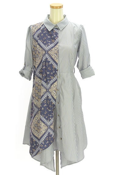 クリックで大画像表示 axes femme(アクシーズファム)の古着「アシメストライプ膝下シャツワンピース(ワンピース・チュニック)」大画像4へ