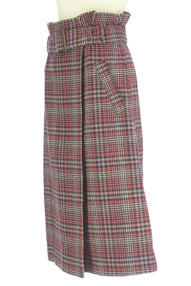 Mila Owen（ミラオーウェン）の古着「ベルト付きラップ風ミモレチェックスカート（スカート）」大画像３へ