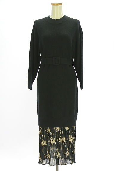 クリックで大画像表示 ADAM ET ROPE(アダムエロペ)の古着「花柄シフォンスカートレイヤード風ニットワンピース(ワンピース・チュニック)」大画像1へ